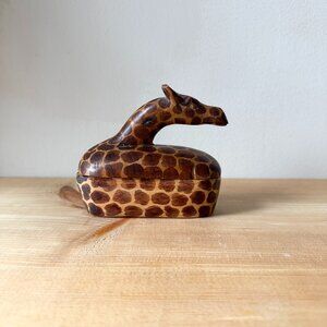 Vintage Hand Carved Wood Giraffe Trinket Box | African Folk Art